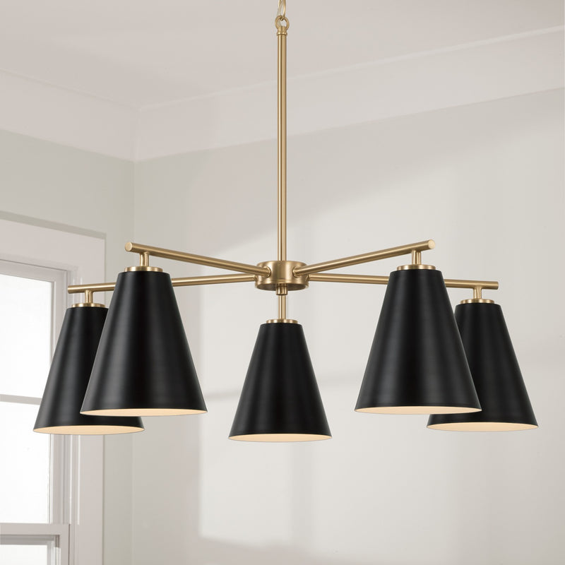 Capital Lighting AA1040RK Five Light Chandelier, Matte Brass and Black