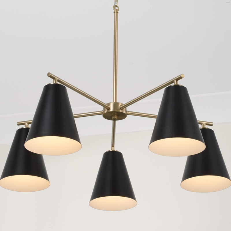 Capital Lighting AA1040RK Five Light Chandelier, Matte Brass and Black