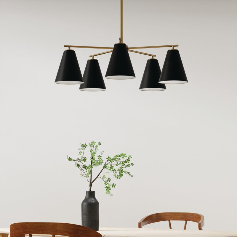 Capital Lighting AA1040RK Five Light Chandelier, Matte Brass and Black