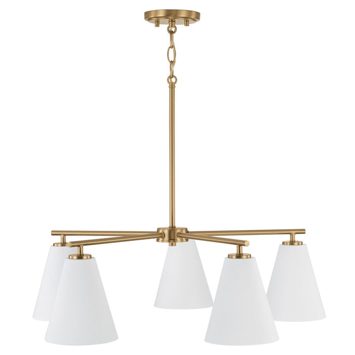 Capital Lighting AA1040RE Five Light Chandelier, Matte Brass and White