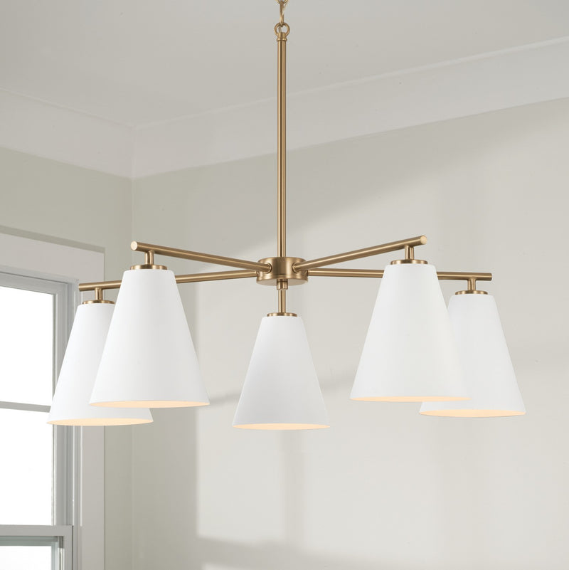 Capital Lighting AA1040RE Five Light Chandelier, Matte Brass and White