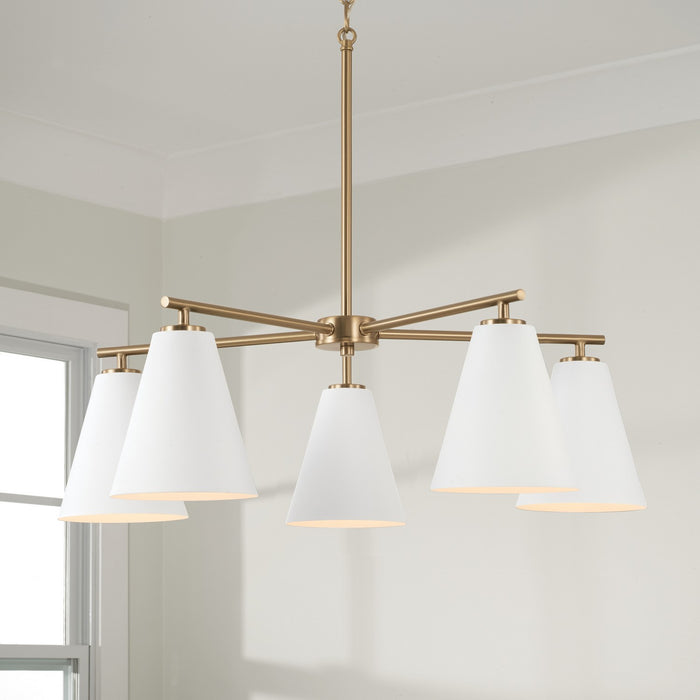 Capital Lighting AA1040RE Five Light Chandelier, Matte Brass and White