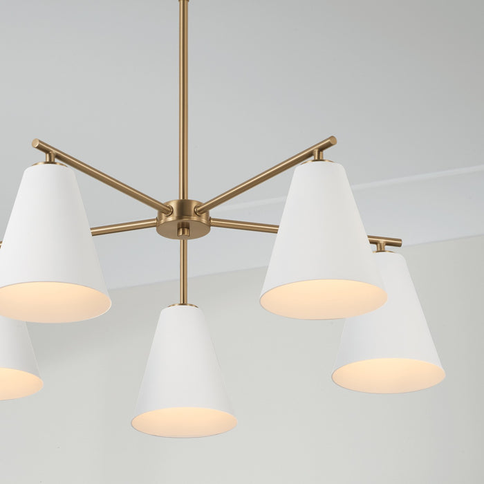 Capital Lighting AA1040RE Five Light Chandelier, Matte Brass and White