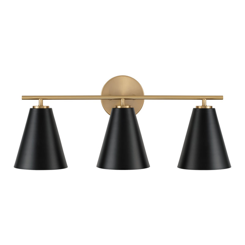 Capital Lighting AA1039RK Three Light Vanity, Matte Brass and Black