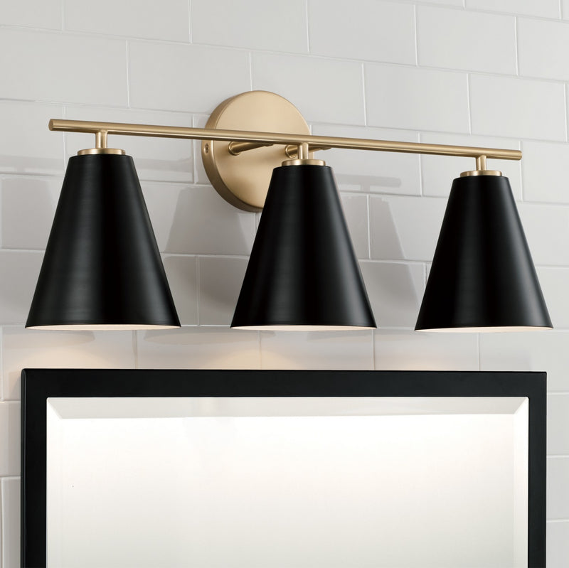 Capital Lighting AA1039RK Three Light Vanity, Matte Brass and Black