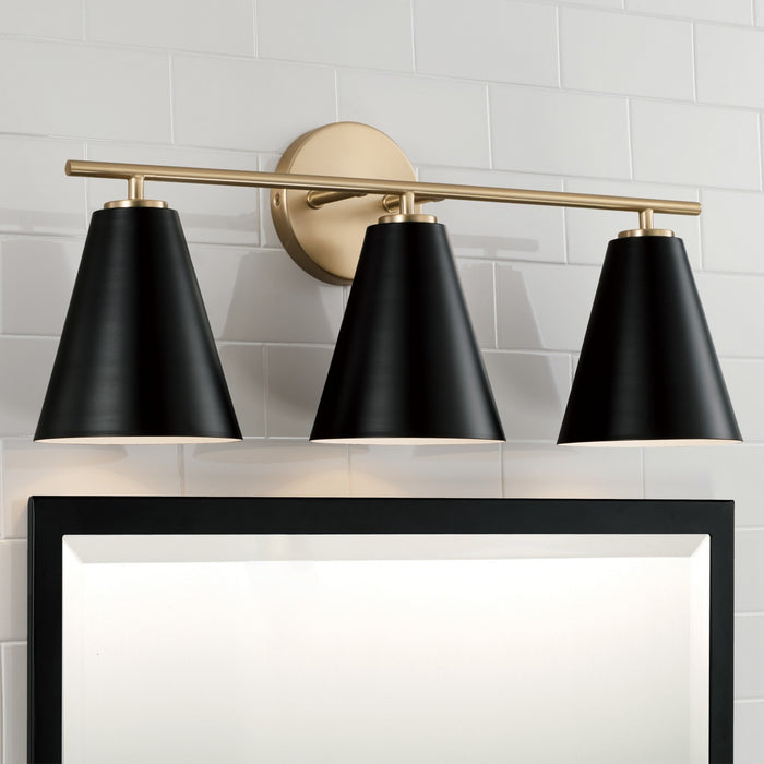 Capital Lighting AA1039RK Three Light Vanity, Matte Brass and Black