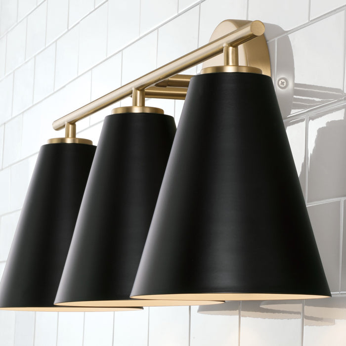 Capital Lighting AA1039RK Three Light Vanity, Matte Brass and Black