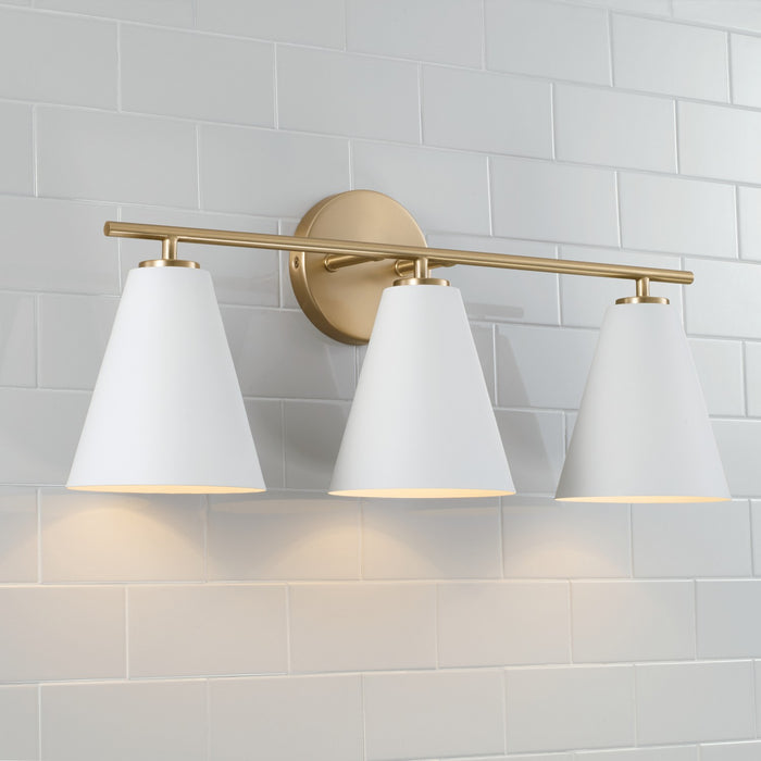 Capital Lighting AA1039RE Three Light Vanity, Matte Brass and White