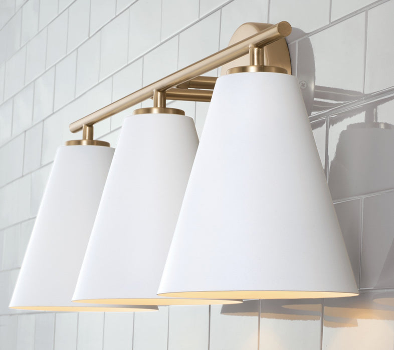 Capital Lighting AA1039RE Three Light Vanity, Matte Brass and White