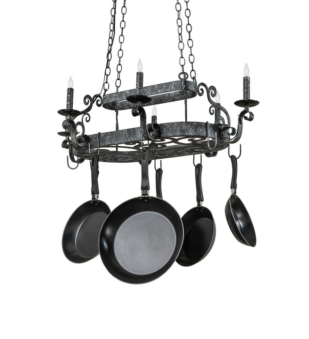 Meyda Tiffany 267145 Six Light Pot Rack, Graphite Pewter