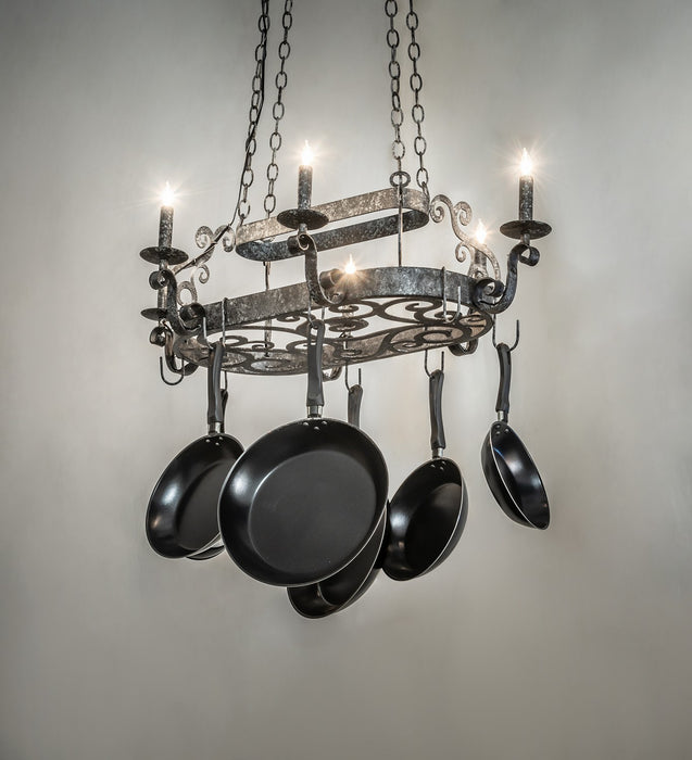 Meyda Tiffany 267145 Six Light Pot Rack, Graphite Pewter