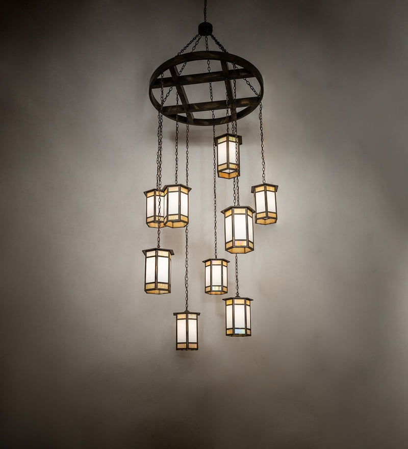 Meyda Tiffany 267316 Nine Light Pendant, Antique Brass Matte