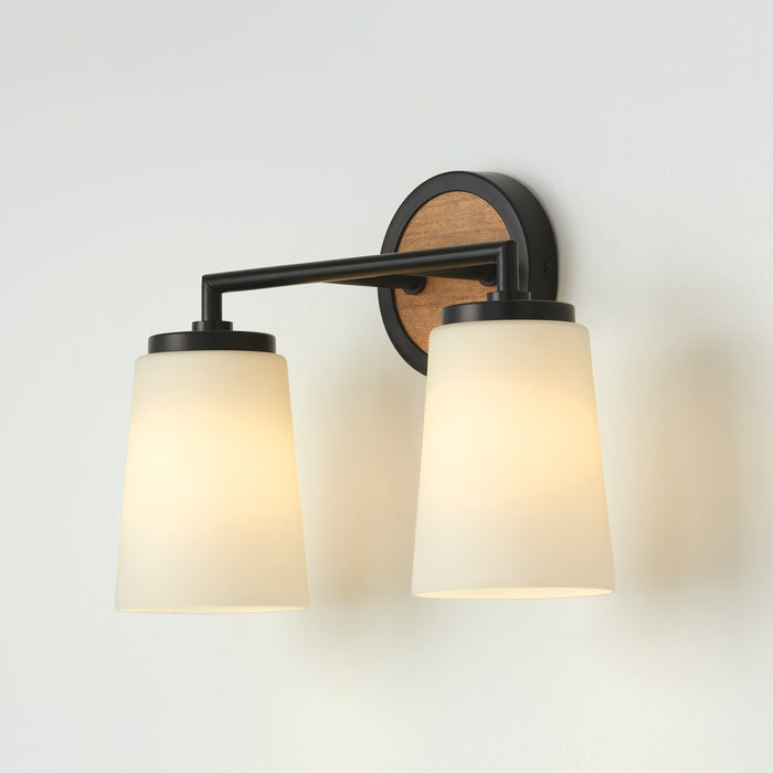 Capital Lighting 150821WK-546 Two Light Vanity, Light Wood and Matte Black