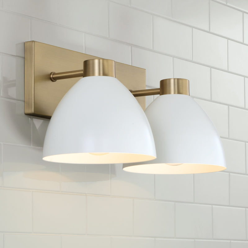 Capital Lighting 152021AW Two Light Vanity, Aged Brass and White