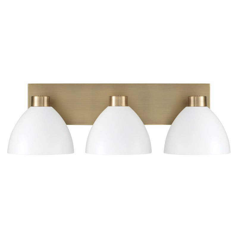 Capital Lighting 152031AW Three Light Vanity, Aged Brass and White
