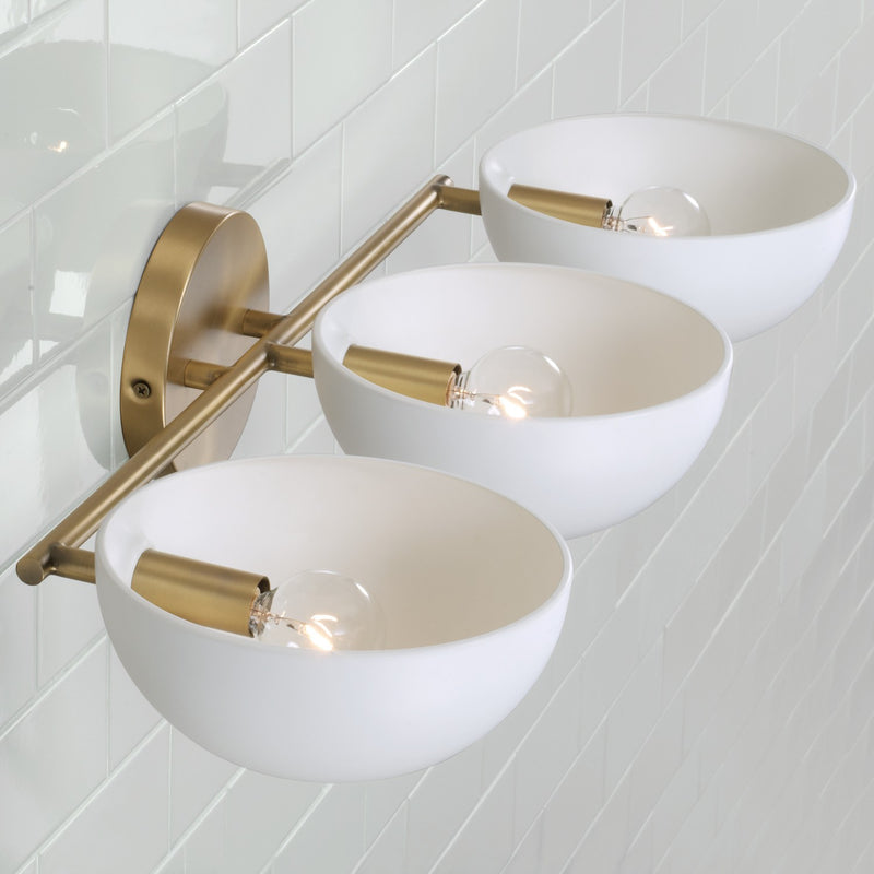 Capital Lighting 151431AW Three Light Vanity, Aged Brass and White