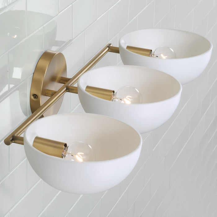 Capital Lighting 151431AW Three Light Vanity, Aged Brass and White