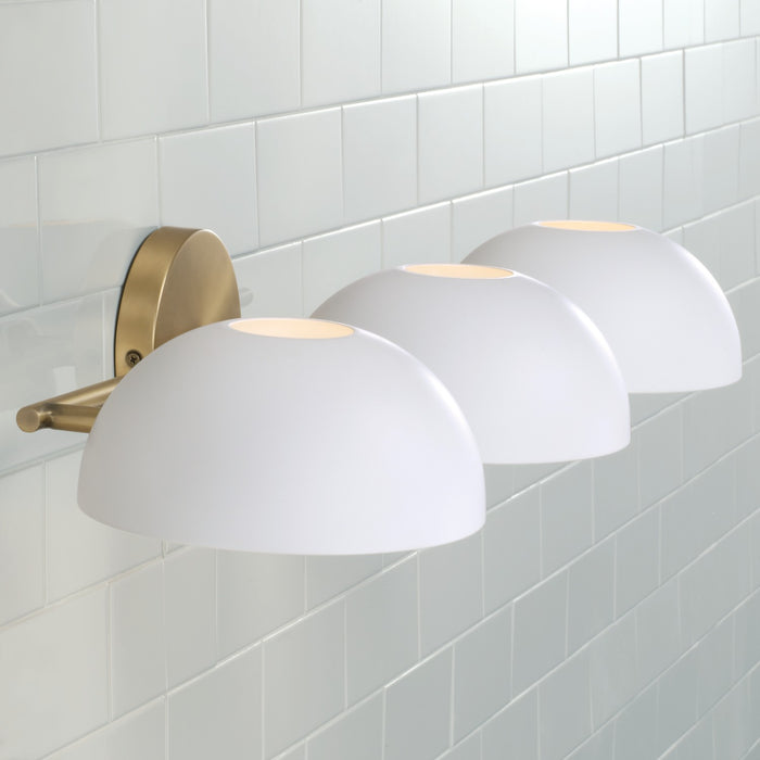 Capital Lighting 151431AW Three Light Vanity, Aged Brass and White