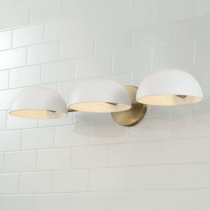 Capital Lighting 151431AW Three Light Vanity, Aged Brass and White