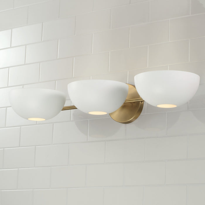 Capital Lighting 151431AW Three Light Vanity, Aged Brass and White