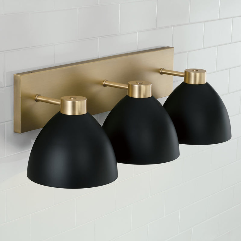 Capital Lighting 152031AB Three Light Vanity, Aged Brass and Black