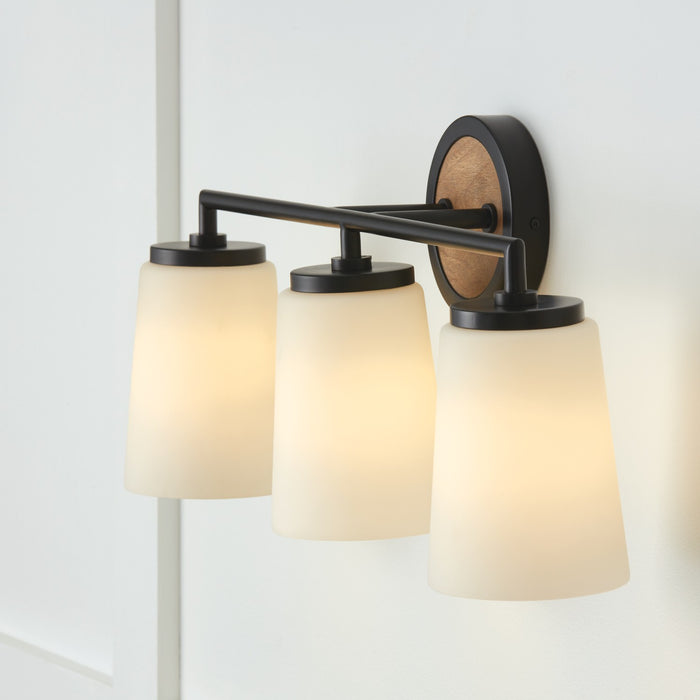Capital Lighting 150831WK-546 Three Light Vanity, Light Wood and Matte Black