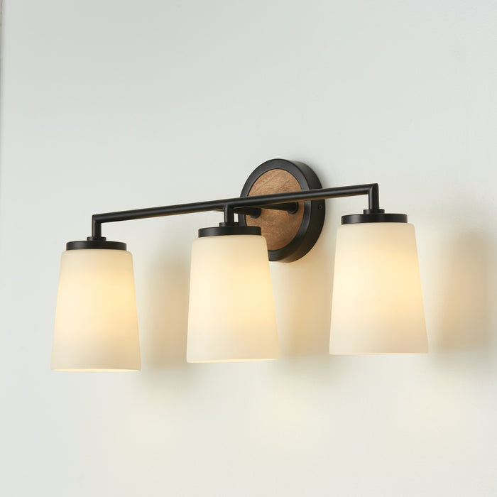 Capital Lighting 150831WK-546 Three Light Vanity, Light Wood and Matte Black