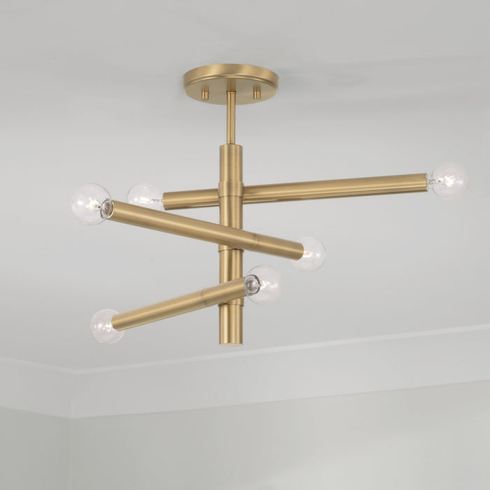 Capital Lighting 251261AD Six Light Semi Flush Mount, Aged Brass