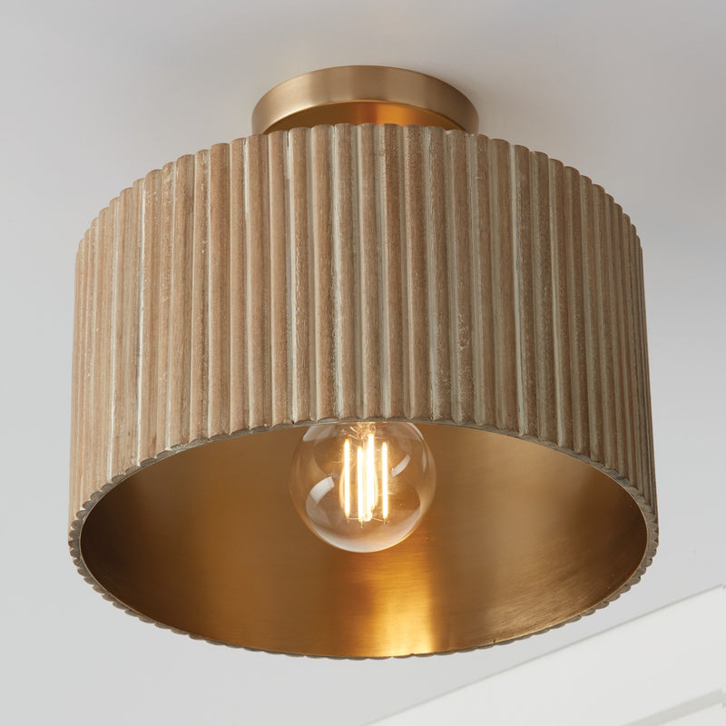 Capital Lighting 250711WS One Light Semi Flush Mount, White Wash and Matte Brass