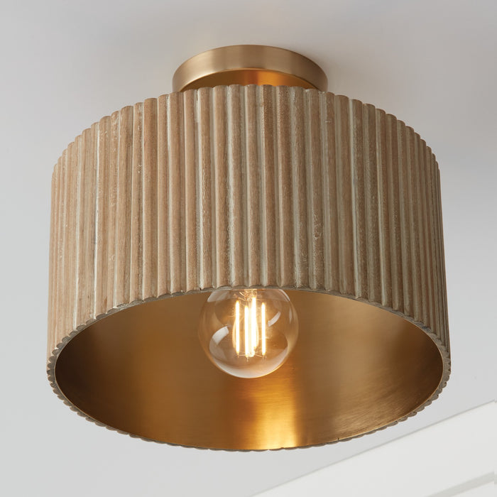 Capital Lighting 250711WS One Light Semi Flush Mount, White Wash and Matte Brass