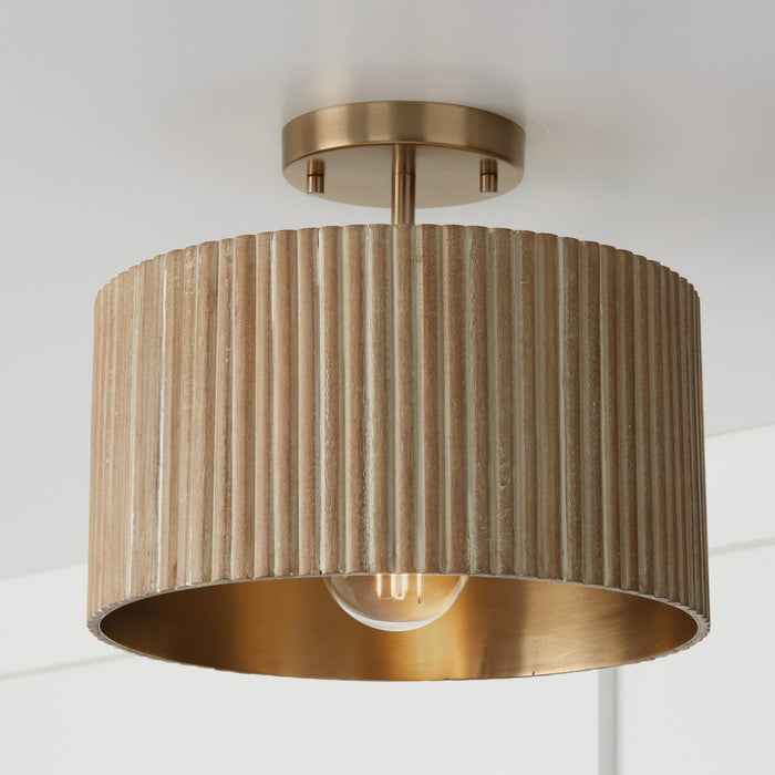 Capital Lighting 250711WS One Light Semi Flush Mount, White Wash and Matte Brass