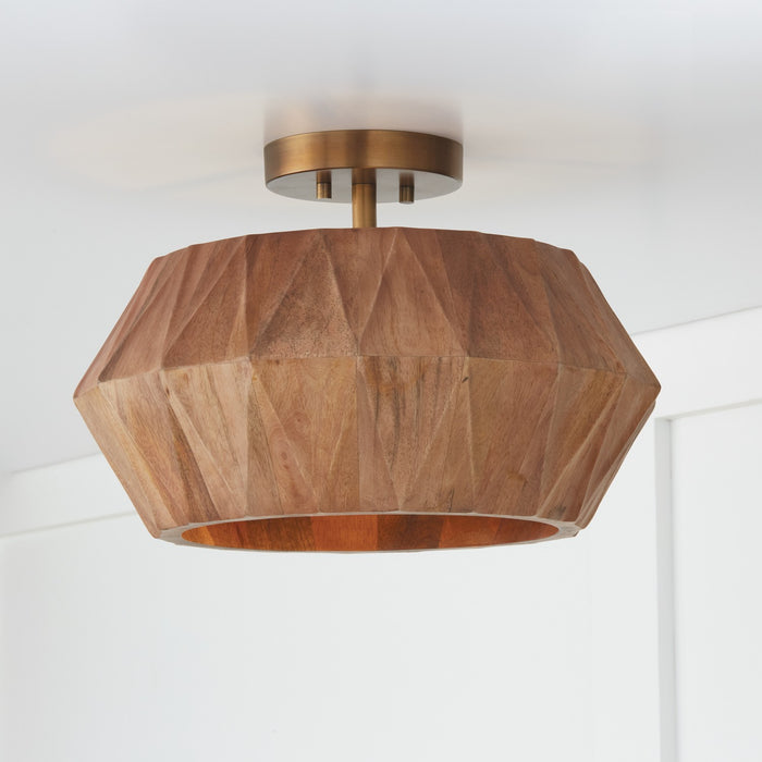 Capital Lighting 251011LW One Light Semi Flush Mount, Light Wood and Patinaed Brass
