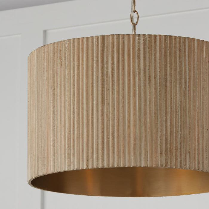 Capital Lighting 350741WS Three Light Pendant, White Wash and Matte Brass