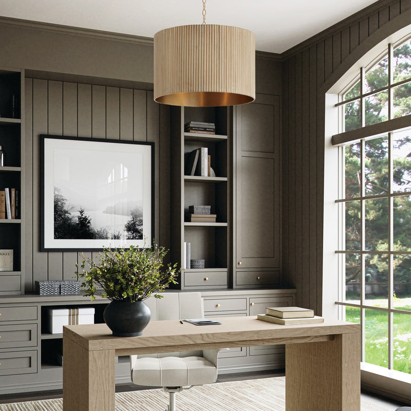 Capital Lighting 350741WS Three Light Pendant, White Wash and Matte Brass