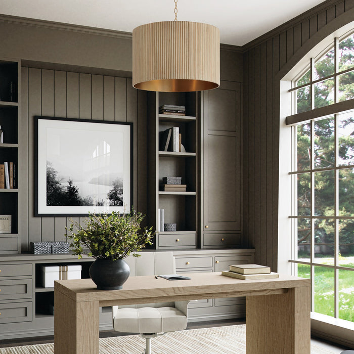Capital Lighting 350741WS Three Light Pendant, White Wash and Matte Brass