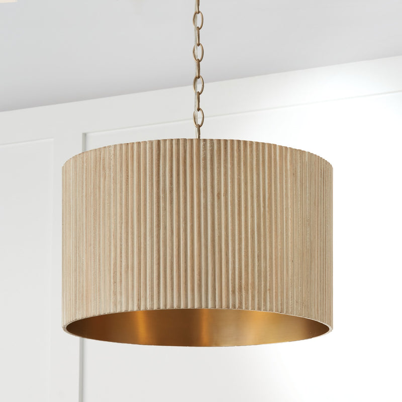 Capital Lighting 350741WS Three Light Pendant, White Wash and Matte Brass