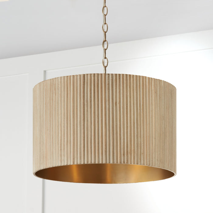 Capital Lighting 350741WS Three Light Pendant, White Wash and Matte Brass