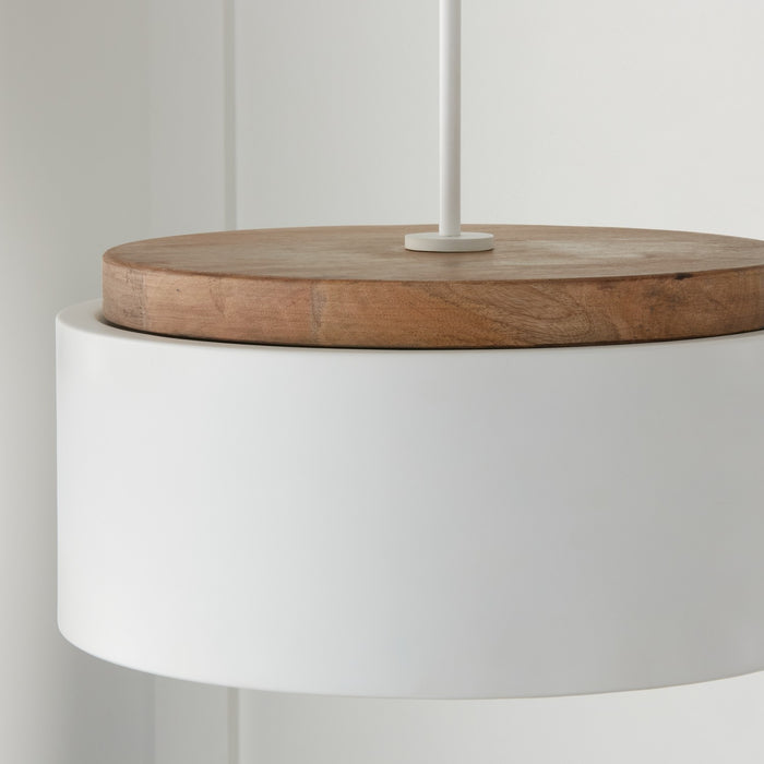 Capital Lighting 350912LT One Light Pendant, Light Wood and White