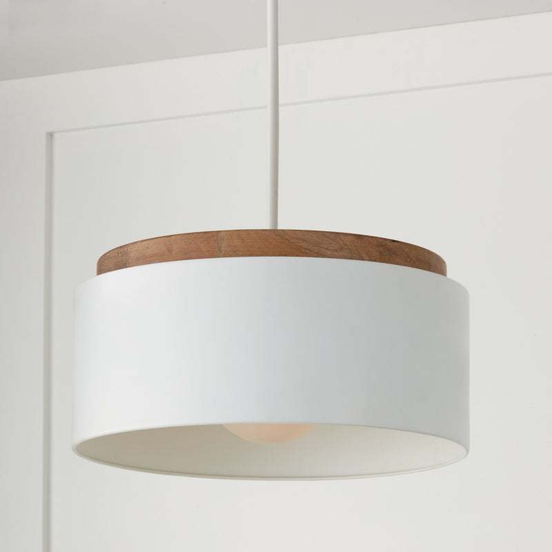 Capital Lighting 350912LT One Light Pendant, Light Wood and White