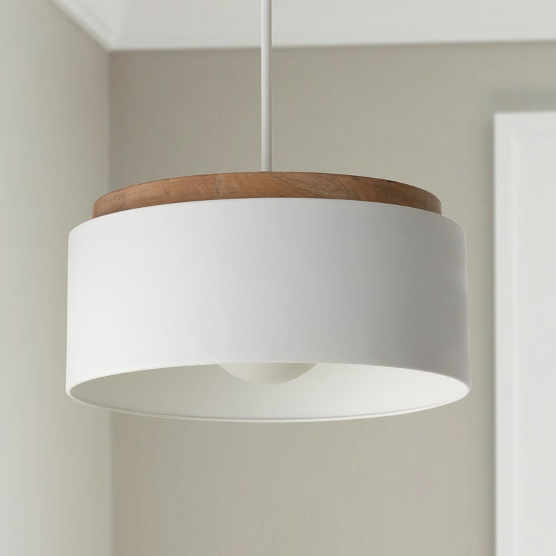 Capital Lighting 350912LT One Light Pendant, Light Wood and White