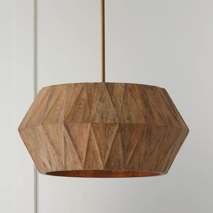 Capital Lighting 351041LW Four Light Pendant, Light Wood and Patinaed Brass