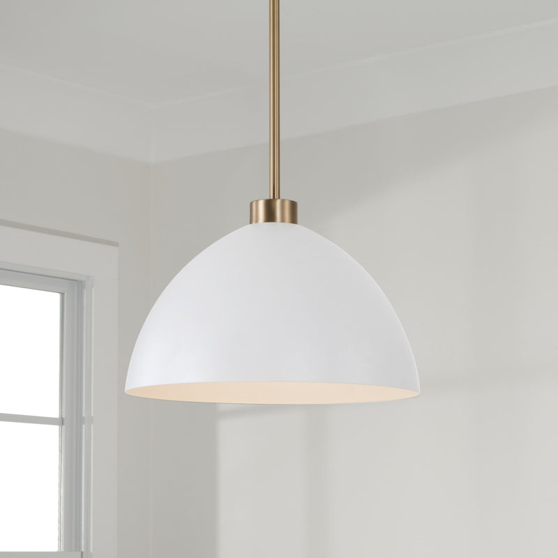 Capital Lighting 352011AW One Light Pendant, Aged Brass and White
