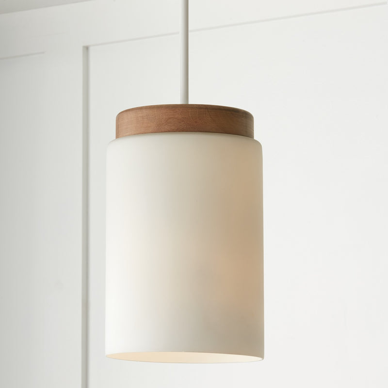 Capital Lighting 350911LT One Light Pendant, Light Wood and White