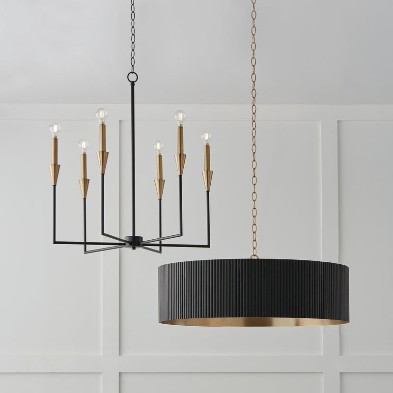 Capital Lighting 450741KR Four Light Chandelier, Black Stain and Matte Brass