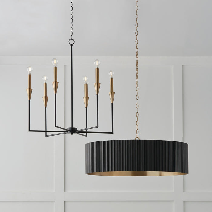 Capital Lighting 450741KR Four Light Chandelier, Black Stain and Matte Brass