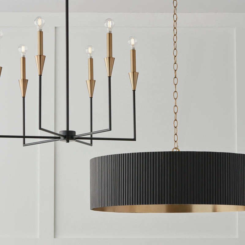 Capital Lighting 450741KR Four Light Chandelier, Black Stain and Matte Brass