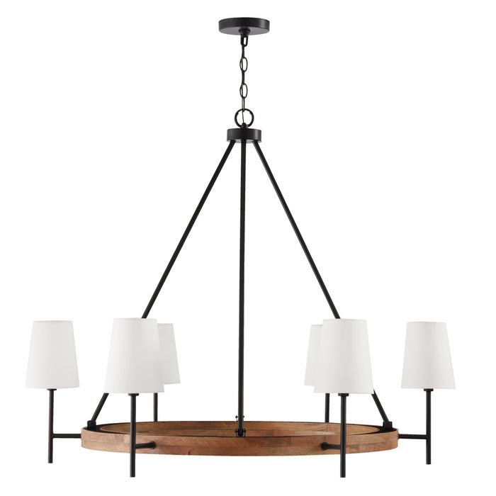 Capital Lighting 450861WK-709 Six Light Chandelier, Light Wood and Matte Black