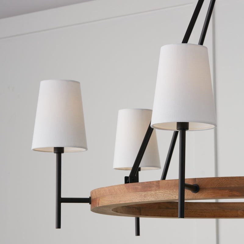 Capital Lighting 450861WK-709 Six Light Chandelier, Light Wood and Matte Black