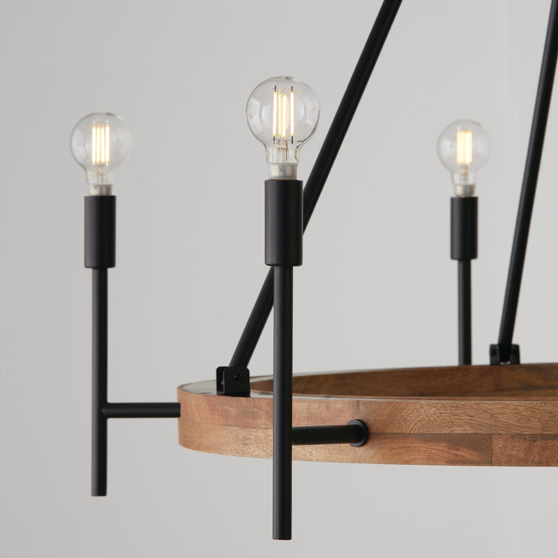 Capital Lighting 450861WK-709 Six Light Chandelier, Light Wood and Matte Black