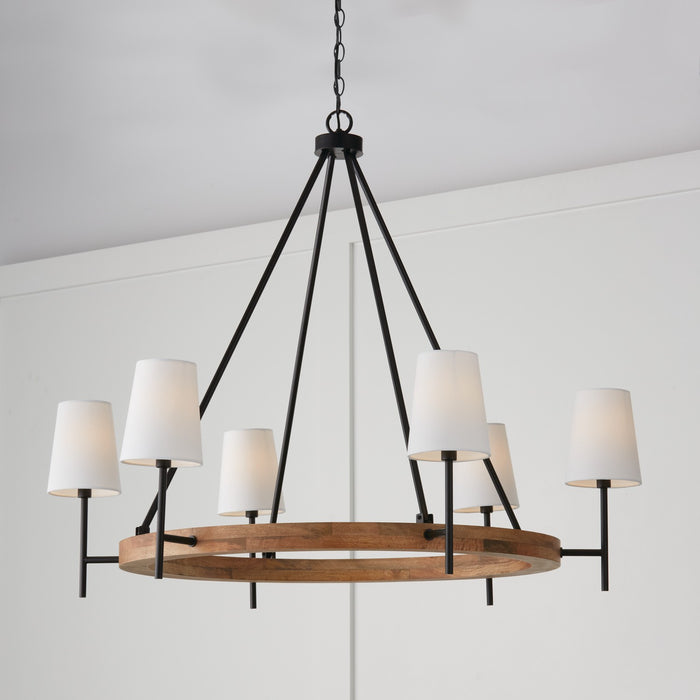 Capital Lighting 450861WK-709 Six Light Chandelier, Light Wood and Matte Black